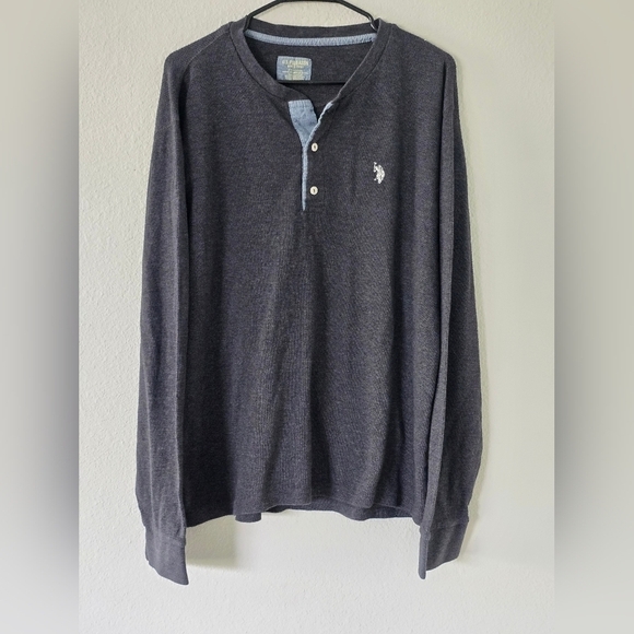 U.S. Polo Assn Mens Sweat Shirt  XL Long Sleeve Henley Gray  Exellent - Picture 3 of 10